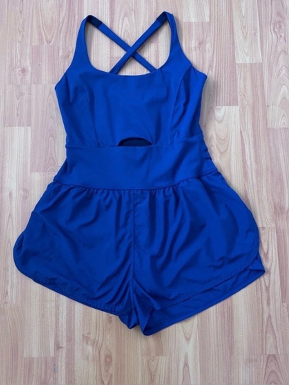 Blue Free People Movement Athletic Romper with Front Cutout L